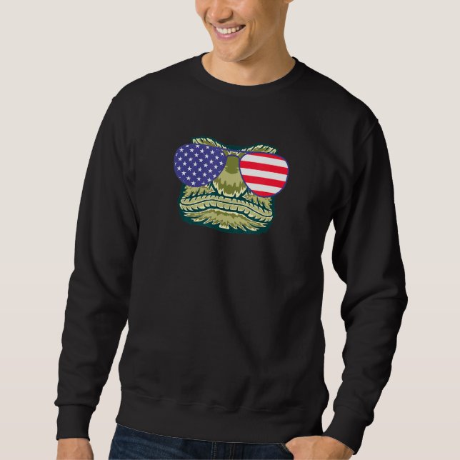 Coola Lizard Wearing USA flagga Sunglass USA Lång Ärmad Tröja (Framsida)