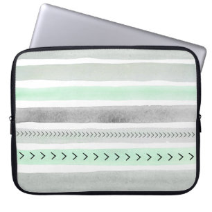 Coola Ljust grönt Grått Watercolor Rand Mönster Laptop Fodral