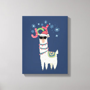 Coola Llama i Santa Hat med Snöflingor jul Canvastryck