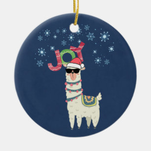 Coola Llama i Santa Hat med Snöflingor jul Julgransprydnad Keramik