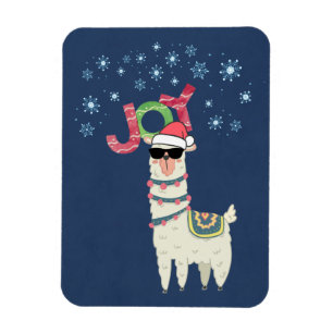 Coola Llama i Santa Hat med Snöflingor jul Magnet