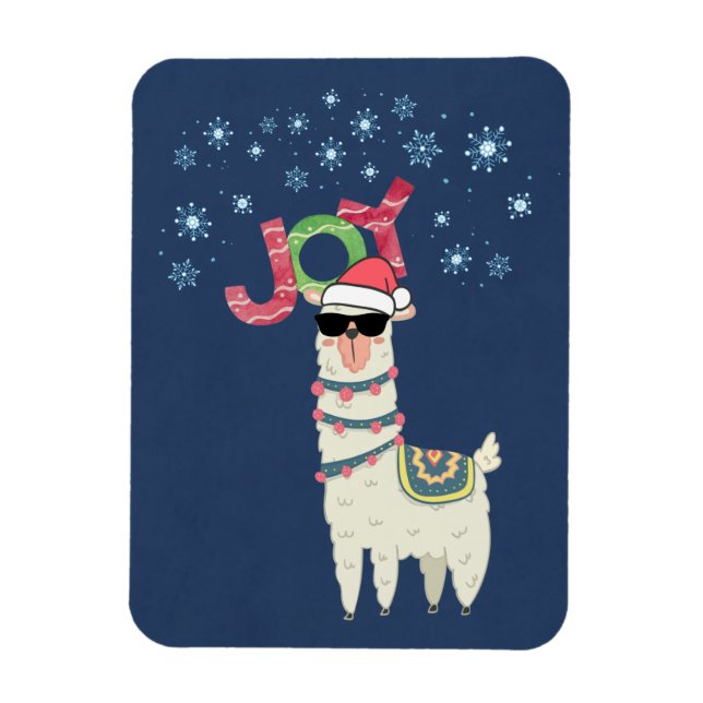 Coola Llama i Santa Hat med Snöflingor jul Magnet (Vertikal)