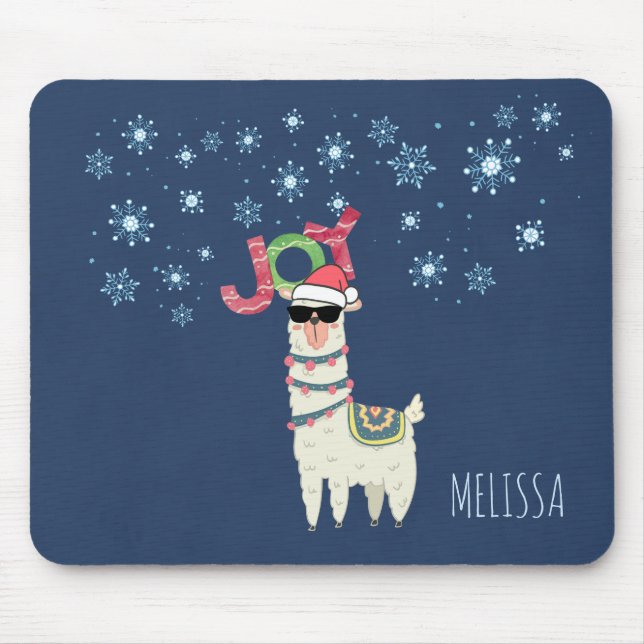 Coola Llama i Santa Hat med Snöflingor jul Musmatta (Framsidan)