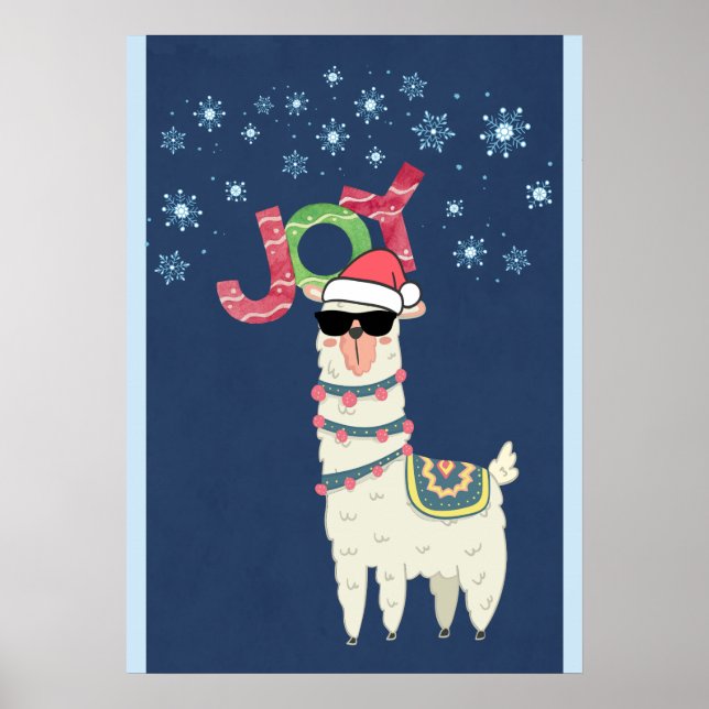 Coola Llama i Santa Hat med Snöflingor jul Poster (Framsidan)