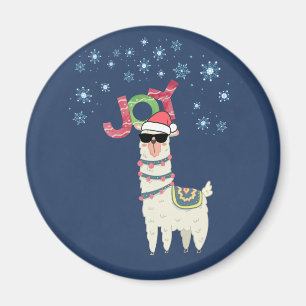 Coola Llama i Santa Hat med Snöflingor Magnet