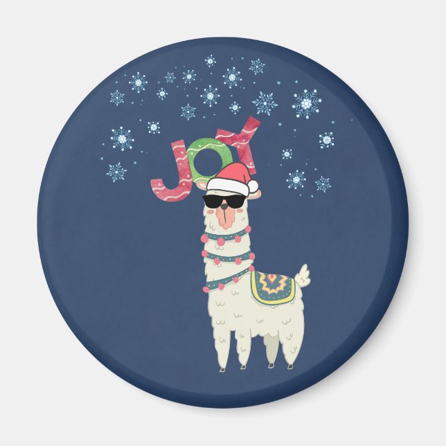 Coola Llama i Santa Hat med Snöflingor Magnet (Framsidan)