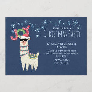 Coola Llama i Santa Hat med Snöflingor Party Inbjudningar