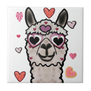 Coola Llama med hjärtglas Kakelplatta