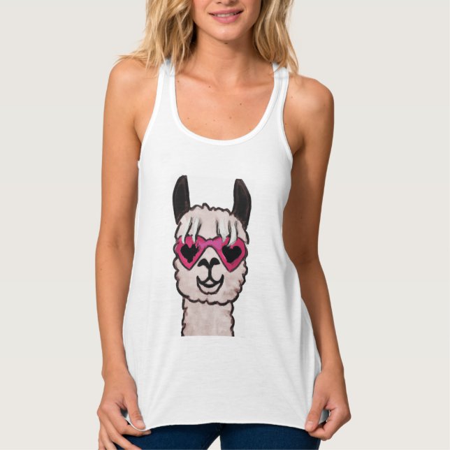 Coola Llama med hjärtglas Linne Med Racerback (Framsida)
