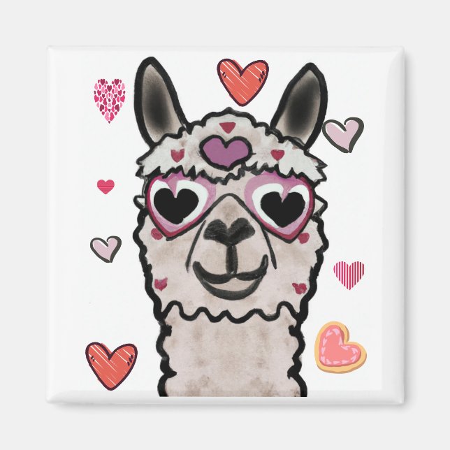 Coola Llama med hjärtglas Magnet (Framsidan)