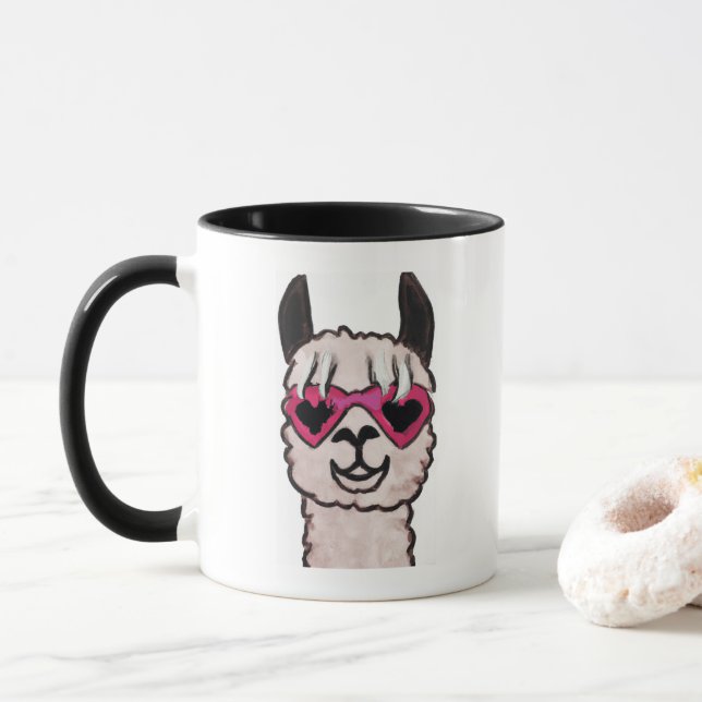Coola Llama med hjärtglas Mugg (Med munk)