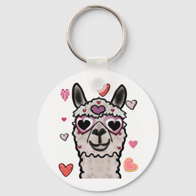 Coola Llama med hjärtglas Nyckelring (Framsida)