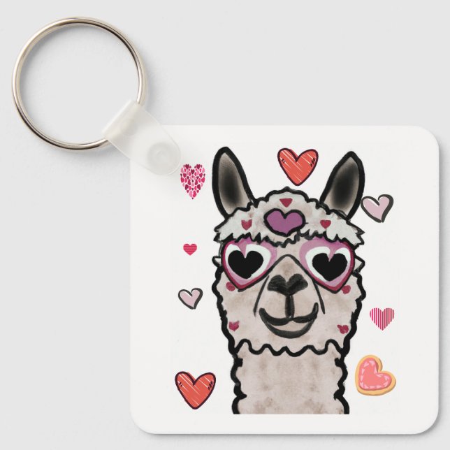 Coola Llama med hjärtglas Nyckelring (Framsida)