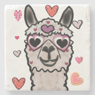 Coola Llama med hjärtglas Stenunderlägg