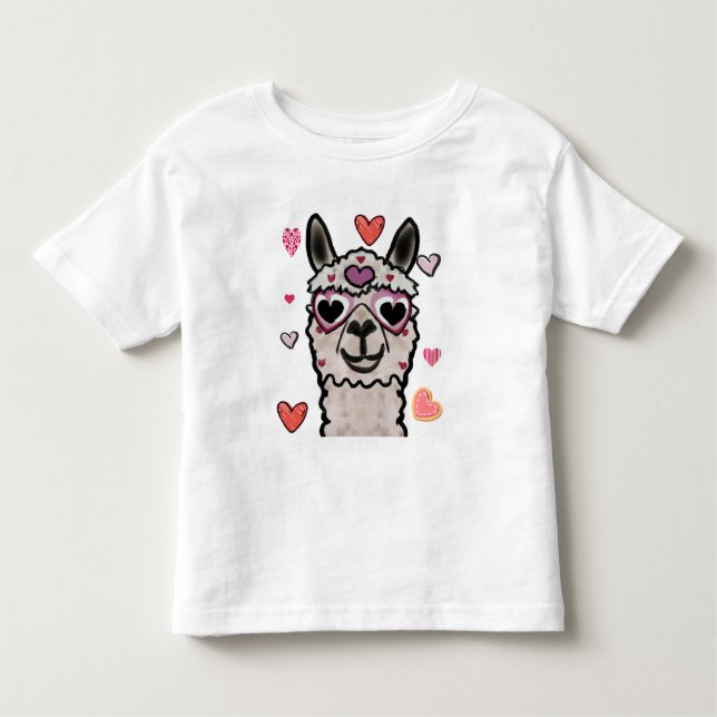 Coola Llama med hjärtglas T Shirt (Framsida)
