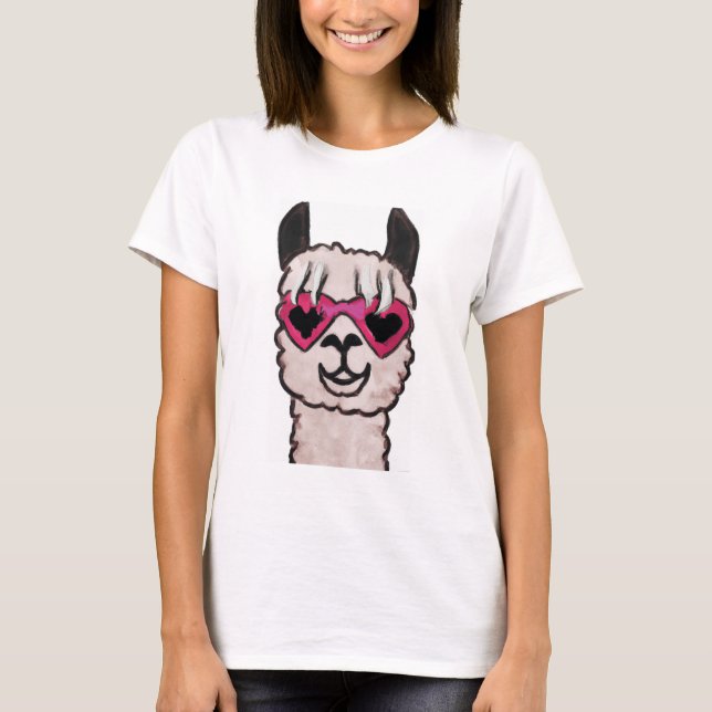 Coola Llama med hjärtglas T Shirt (Framsida)