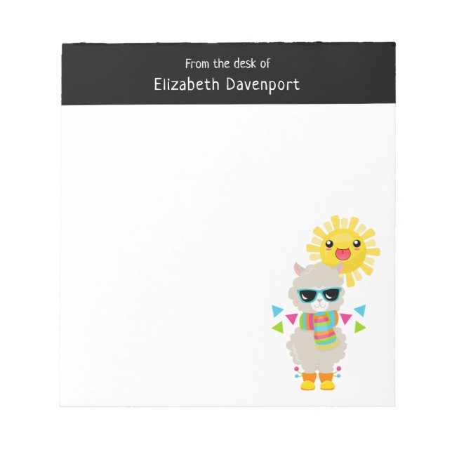 Coola Llama och Smiling Kawaii Sol Anteckningsblock (Framsida)