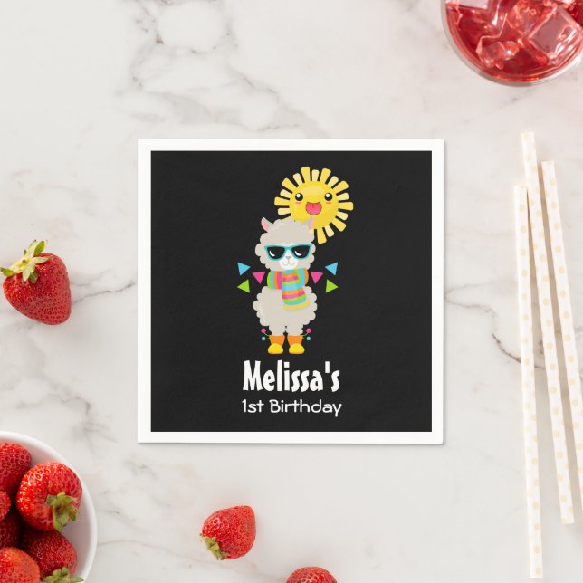 Coola Llama och Smiling Kawaii Sol Birthday Pappersservett (Insitu)