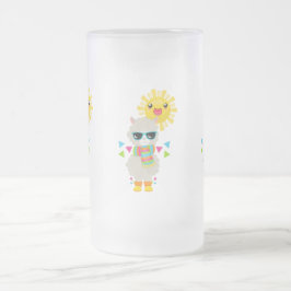 Coola Llama och Smiling Kawaii Sol Frostat Ölglas