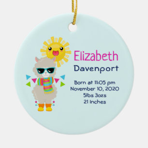 Coola Llama och Smiling Kawaii Sol Julgransprydnad Keramik