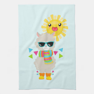 Coola Llama och Smiling Kawaii Sol Kökshandduk