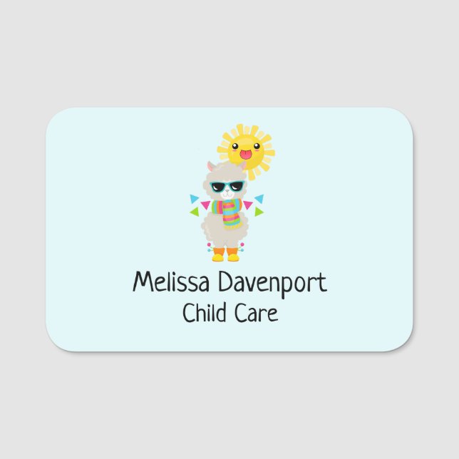 Coola Llama och Smiling Kawaii Sol Namnbricka (Framsida)