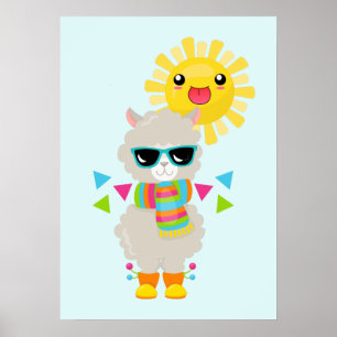 Coola Llama och Smiling Kawaii Sol Poster