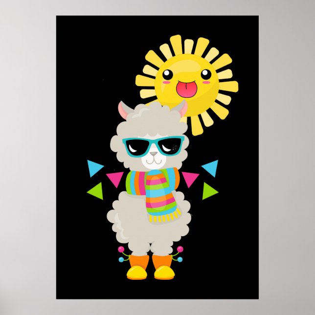 Coola Llama och Smiling Kawaii Sol Poster (Framsidan)