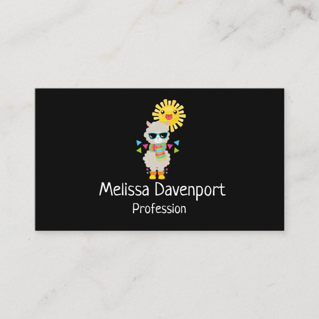 Coola Llama och Smiling Kawaii Sol Visitkort (Framsida)