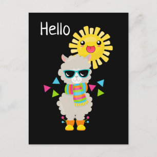 Coola Llama och Smiling Kawaii Sol Vykort