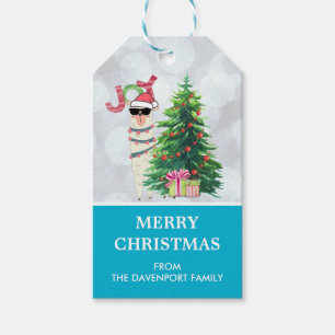 Coola Llama på Silver Bokeh & Isig Blue God jul Presentetikett