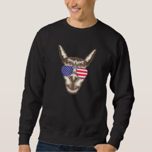 Coola Llama Wearing USA flagga Sunglass USA Lång Ärmad Tröja