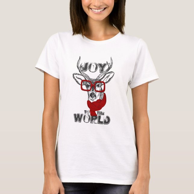 Coola lustig hjort sketch "Joy to World"-citat Tee Shirt (Framsida)