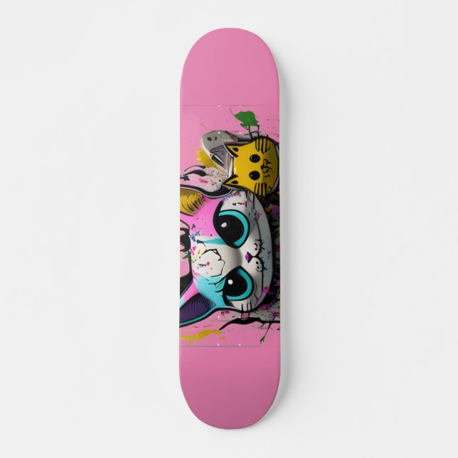 Coola lustig monsterkattskateboard mini skateboard bräda 18,5 cm (Framsida)