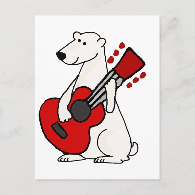Coola Lustigt Polar Bear Play Guitar Art Vykort (Framsida)