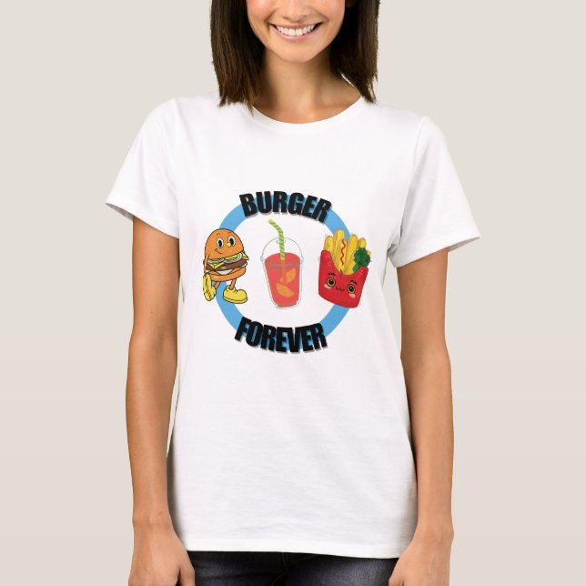 Coola Lycklig Cute Burger for Friends Fries T Shirt (Framsida)