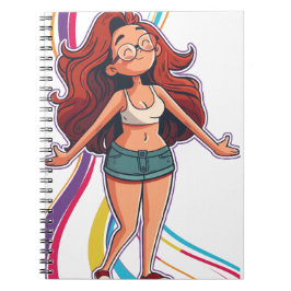 coola lycklig-flicka med vibrerande färgstark roli anteckningsbok