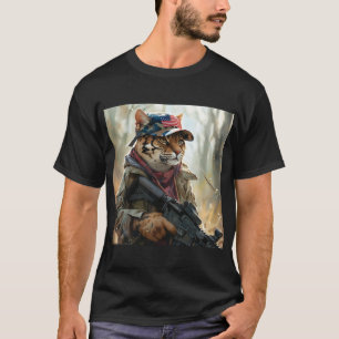 Coola MAGA Big Cat med Gun och Camouflage AMERICA T Shirt