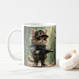 Coola MAGA Cat med Gun och Camouflage Cute AMERICA Kaffemugg