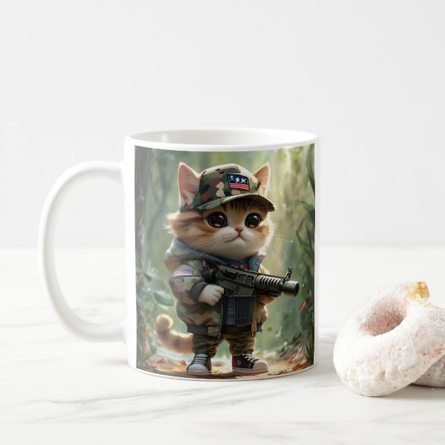 Coola MAGA Cat med Gun och Camouflage Cute AMERICA Kaffemugg (Med munk)