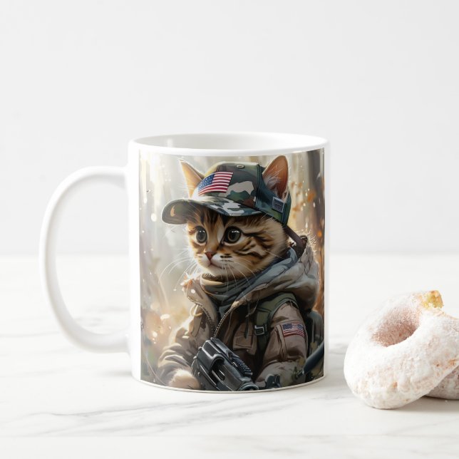 Coola MAGA Cat med Gun och Camouflage Cute AMERICA Kaffemugg (Med munk)
