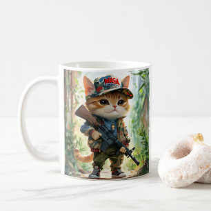 Coola MAGA Cat med Gun och Camouflage Cute AMERICA Kaffemugg