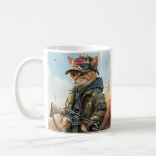 Coola MAGA Cat med Gun och Camouflage Cute AMERICA Kaffemugg
