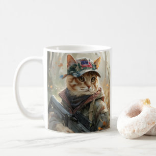 Coola MAGA Cat med Gun och Camouflage Cute AMERICA Kaffemugg