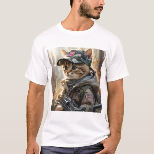 Coola MAGA Cat med Gun och Camouflage Cute AMERICA T Shirt