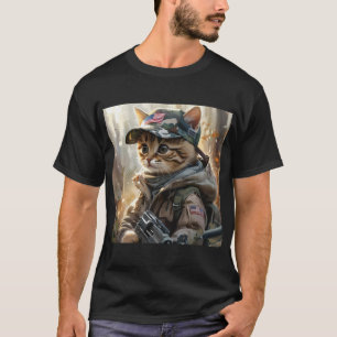Coola MAGA Cat med Gun och Camouflage Cute AMERICA T Shirt