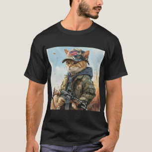 Coola MAGA Cat med Gun och Camouflage Cute AMERICA T Shirt
