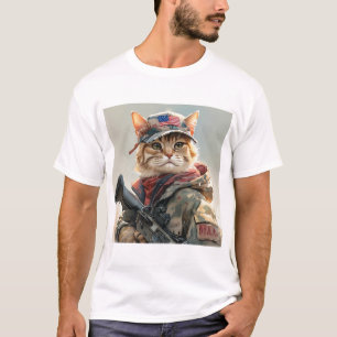 Coola MAGA Cat med Gun och Camouflage Cute AMERICA T Shirt