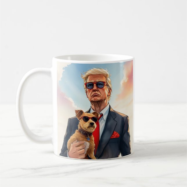 Coola MAGA Cat TRUMP Holding a Hund Söta solglasög Kaffemugg (Vänster)