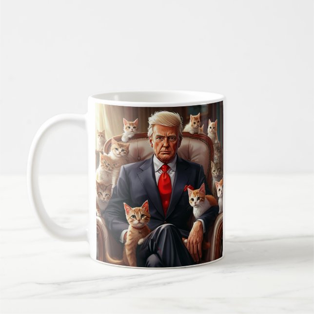 Coola MAGA Cat TRUMP omgiven av KITTENS lustigt Kaffemugg (Vänster)